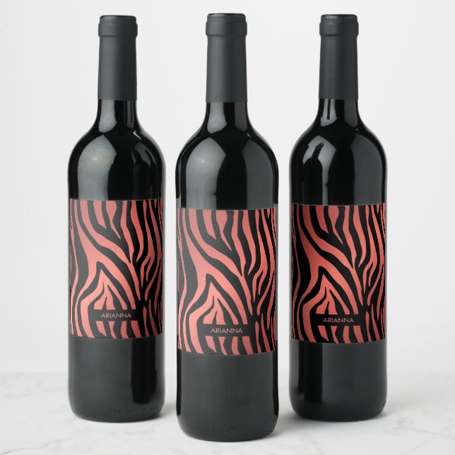 Pink Zebra Print Wine Label (Bottles)