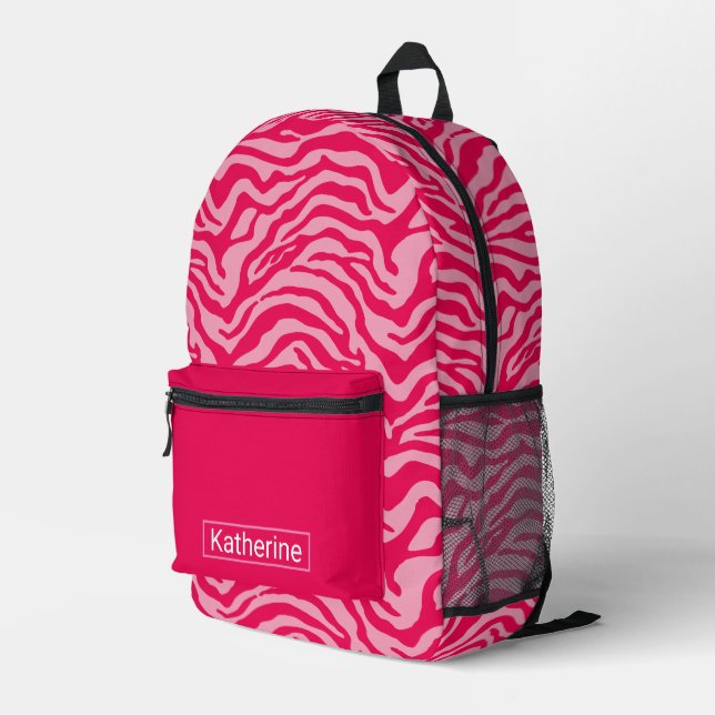 Pink zebra  printed backpack (Back Corner Right)