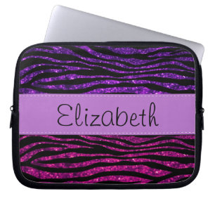 Pink Zebra, Purple Zebra, Glitter Zebra, Your Name Laptop Sleeve