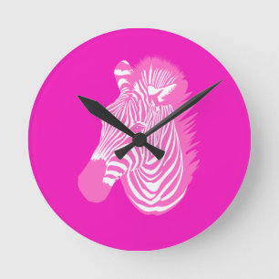 Pink Zebra Round Clock