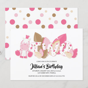 Pink Zebra Second Birthday Party Invitation