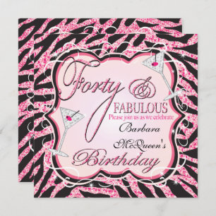 Pink Zebra Sequin 40e anniversaire Invitations de 