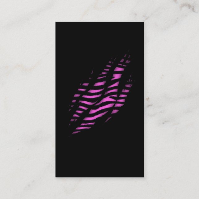 Pink Zebra Skin Print Torn Claw Business Card (Front)