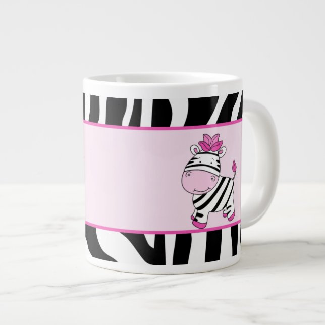 Pink Zebra Stripe 20oz Jumbo café Mug avec Zebra (Devant droit)