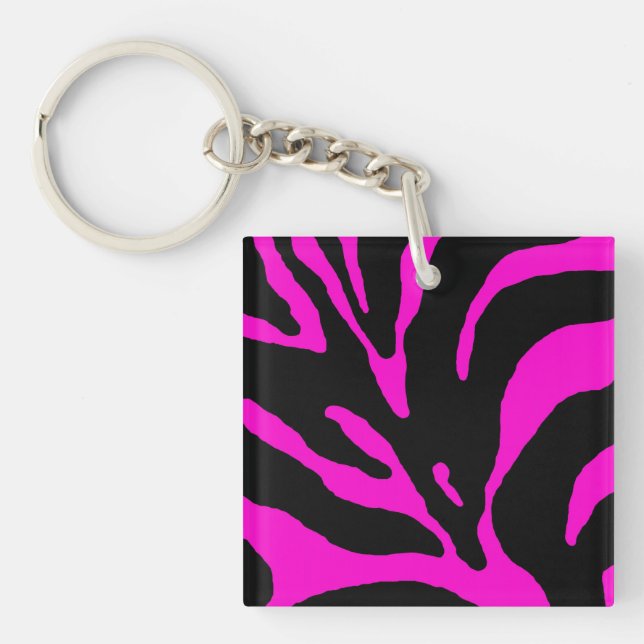 Pink Zebra Stripe Animal Print Keychain (Front)