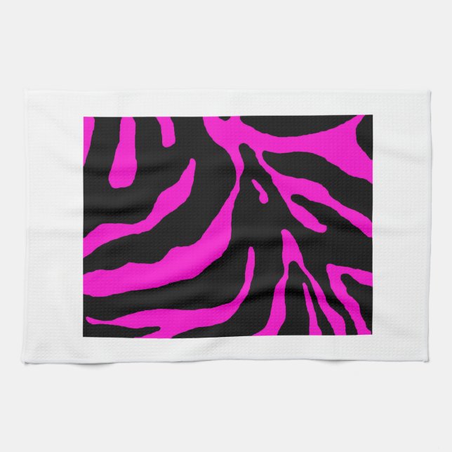 Pink Zebra Stripe Animal Print Kitchen Towel (Horizontal)