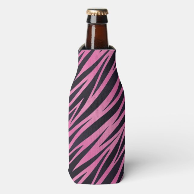 Pink Zebra Stripe Background Bottle Cooler (Bottle Front)