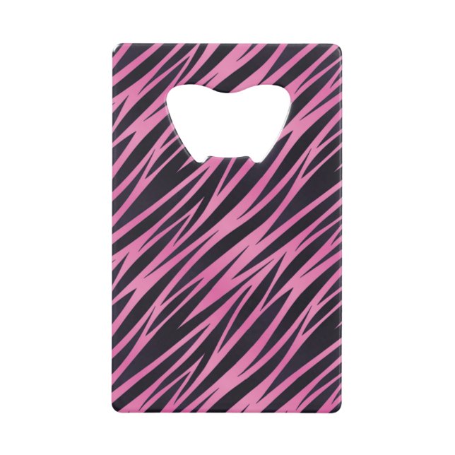 Pink Zebra Stripe Background Credit Card Bottle Opener (Front)