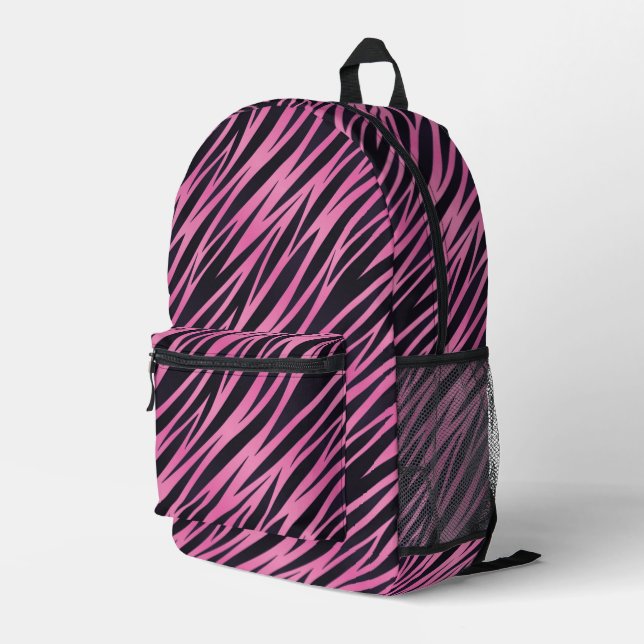 Pink Zebra Stripe Background Printed Backpack (Back Corner Right)