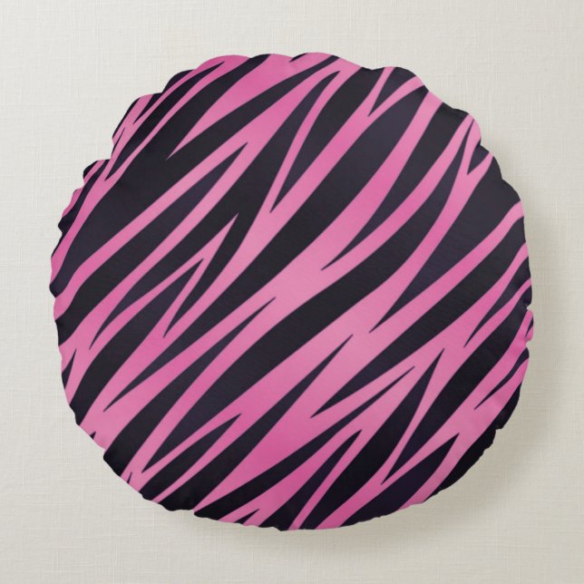 Pink Zebra Stripe Background Round Pillow (Front)