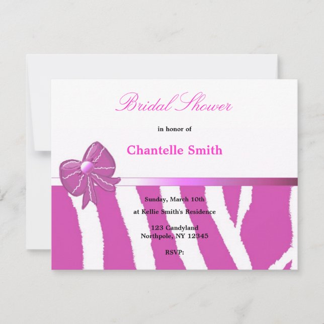 Pink Zebra Stripe Bridal Shower Invitation (Front)