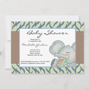 Pink Zebra Striped Baby Elephant Shower Invitation