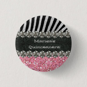Pink Zebra Stripes Celebration 1 Inch Round Button
