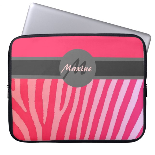 Pink zebra stripes customizable laptop sleeve (Front)