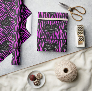 Pink Zebra Stripes Valentine's Day Wrapping Paper