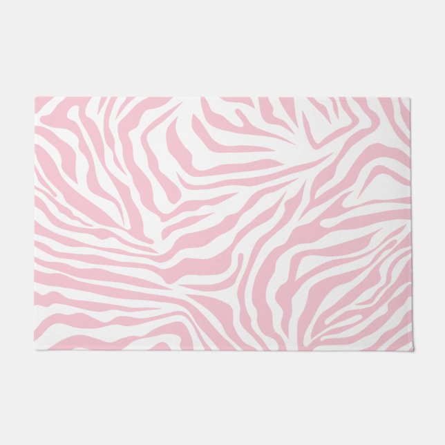 Pink Zebra Stripes Wild Animal Print Zebra Pattern Doormat (Front)