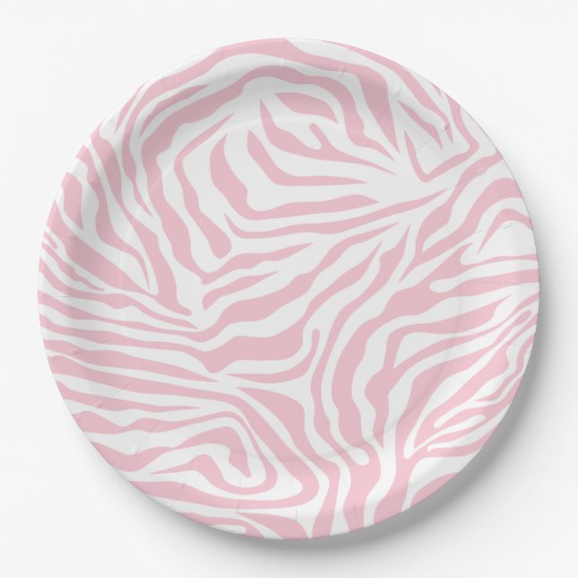 Pink Zebra Stripes Wild Animal Print Zebra Pattern Paper Plate (Front)