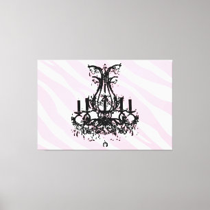 Pink Zebra Stripes With Black Chandelier Canvas Print