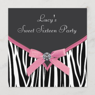 Pink Zebra Sweet 16 Birthday Party Invitation