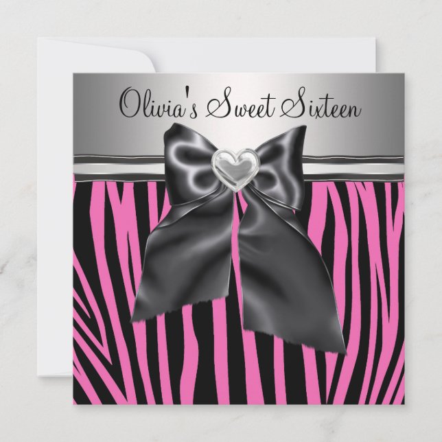 Pink Zebra Sweet Sixteen Birthday Invitation (Front)