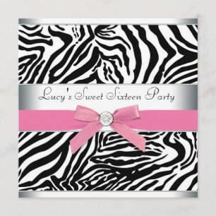 Pink Zebra Sweet Sixteen Birthday Party Invitation