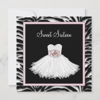 Pink Zebra Sweet Sixteen Birthday Party Invitation