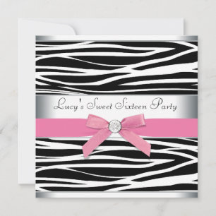 Pink Zebra Sweet Sixteen Birthday Party Invitation
