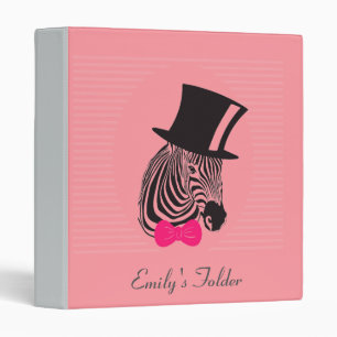 Pink Zebra with bow tie trendy teenage schoolwork Binder