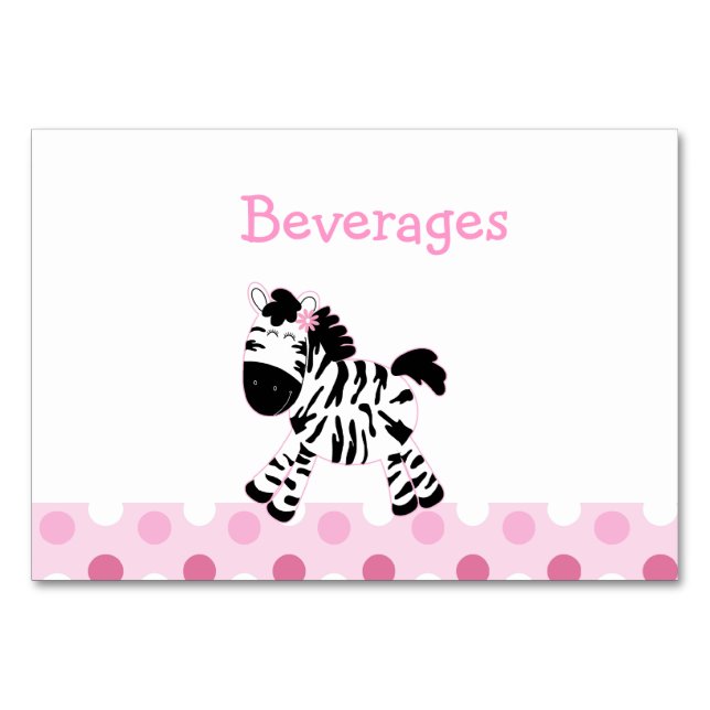 Pink Zebra with Pink Polkadot Table Card (Front)