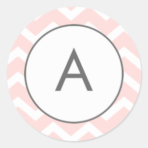 Pink Zig Zag Chevron Pattern Monogram Classic Round Sticker