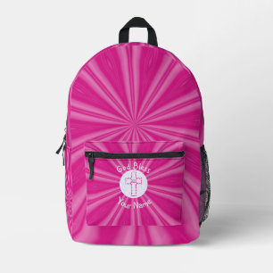 Pink Zig Zag Christian Cross Personalized Printed Backpack