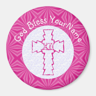 Pink Zig Zag Cross on White and Bright Pink Magnet