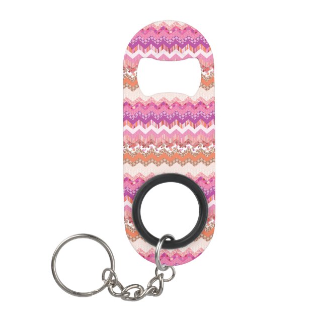 Pink zigzag background keychain bottle opener (Front)