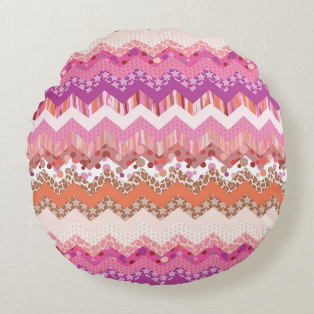 Pink zigzag background round pillow (Front)