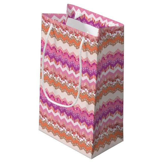 Pink zigzag background small gift bag (Back Angled)