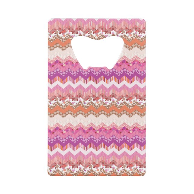 Pink zigzag background wallet bottle opener (Front)