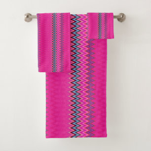 Pink Zigzag Bath Towel Set