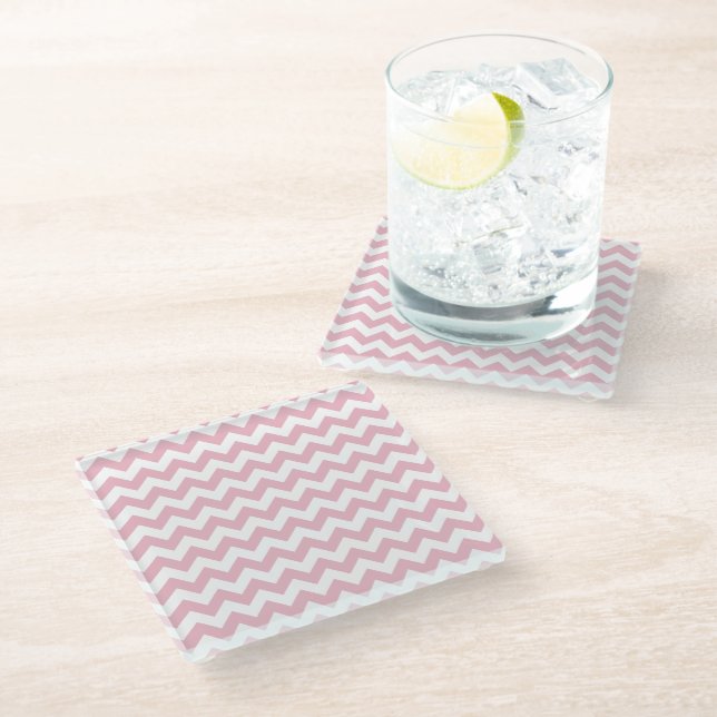 Pink Zigzag, Pink Chevron, Geometric Pattern Glass Coaster (Angled)