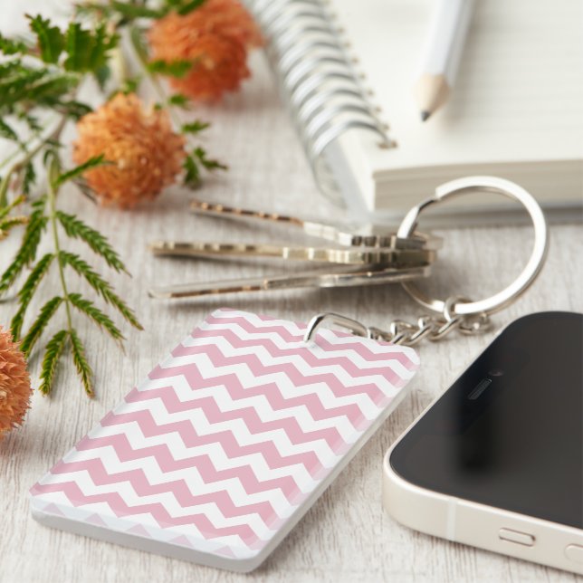 Pink Zigzag, Pink Chevron, Geometric Pattern Keychain (Front Right)