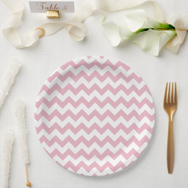 Pink Zigzag, Pink Chevron, Geometric Pattern Paper Plate (Wedding)