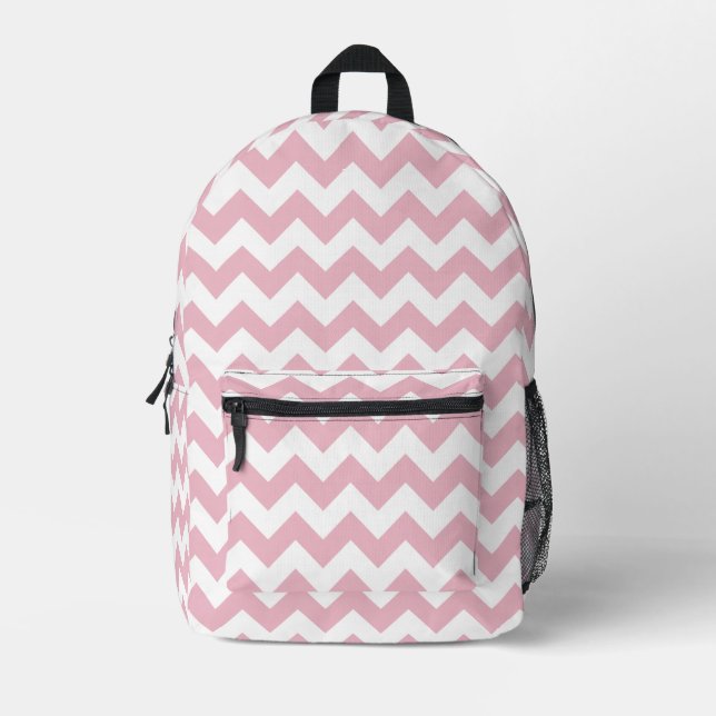 Pink Zigzag, Pink Chevron, Geometric Pattern Printed Backpack (Front)