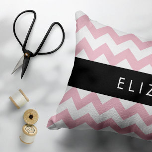 Pink Zigzag, Pink Chevron, Wave Pattern, Your Name Accent Pillow