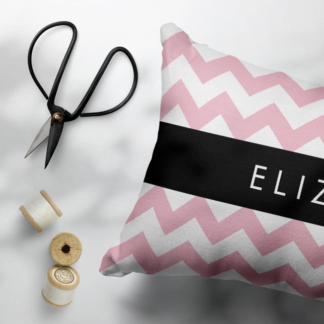 Pink Zigzag, Pink Chevron, Wave Pattern, Your Name Accent Pillow (Creator Uploaded)