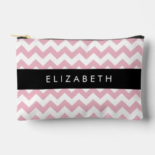 Pink Zigzag, Pink Chevron, Wave Pattern, Your Name Accessory Pouch