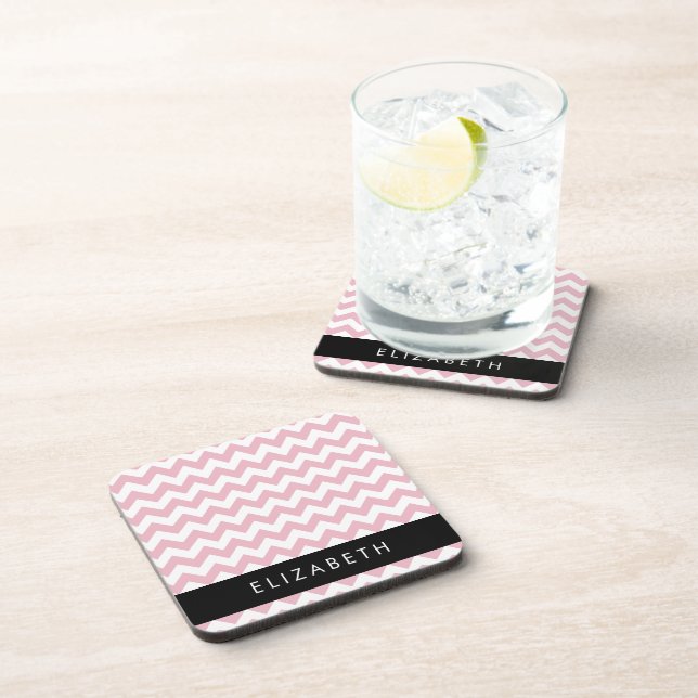 Pink Zigzag, Pink Chevron, Wave Pattern, Your Name Coaster (Right Side)