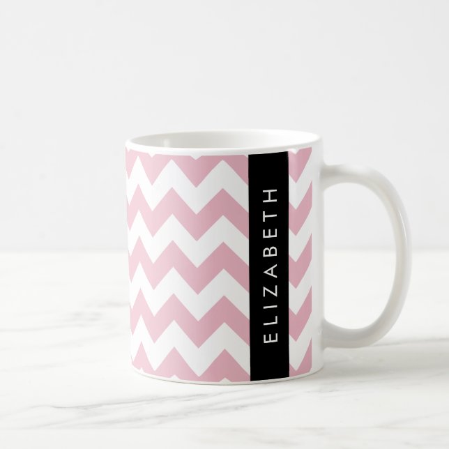 Pink Zigzag, Pink Chevron, Wave Pattern, Your Name Coffee Mug (Right)