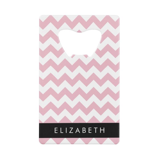 Pink Zigzag, Pink Chevron, Wave Pattern, Your Name Credit Card Bottle Opener (Front)