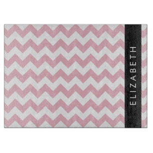 Pink Zigzag, Pink Chevron, Wave Pattern, Your Name Cutting Board