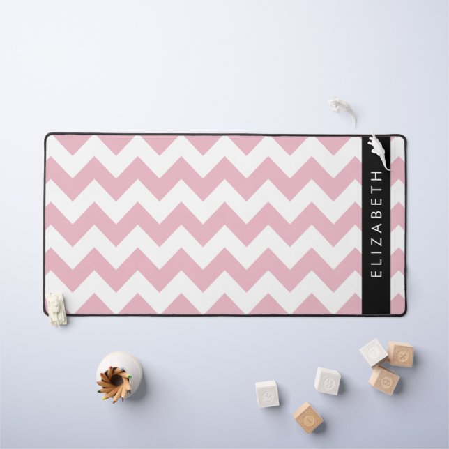 Pink Zigzag, Pink Chevron, Wave Pattern, Your Name Desk Mat (Kids Table)