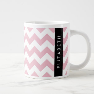 Pink Zigzag, Pink Chevron, Wave Pattern, Your Name Large Coffee Mug